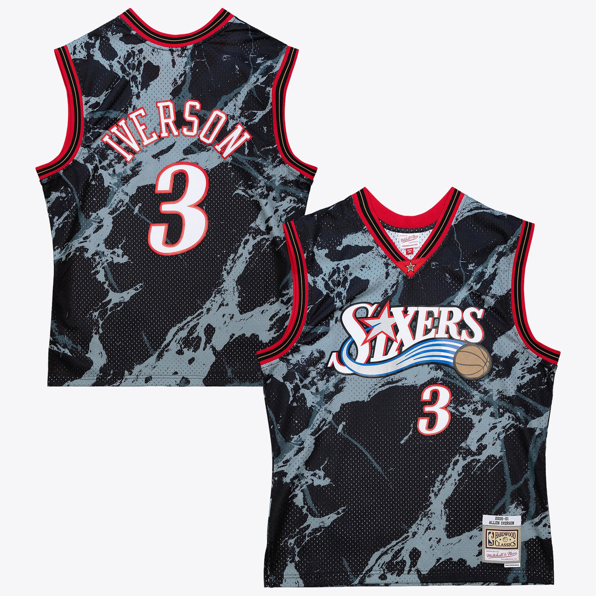 Philadelphia 76ers Allen Iverson 2000 Team Marble Swingman Basketball Jersey- Black basketball fan jersey