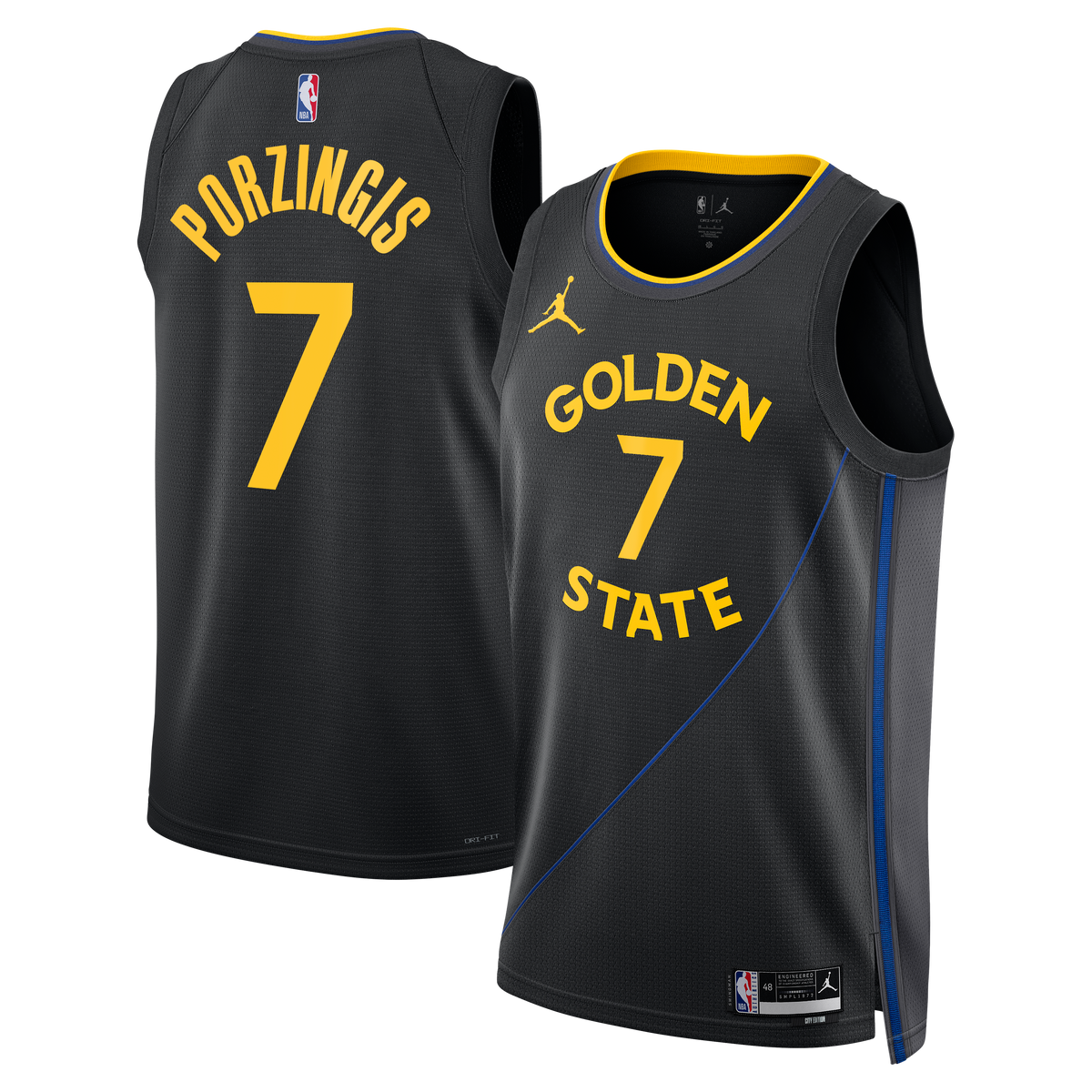 Golden State Warriors Brand 2024/25 Statement Edition Swingman Basketball Jersey- Black- Kristaps Porziņģis- Unisex basketbal