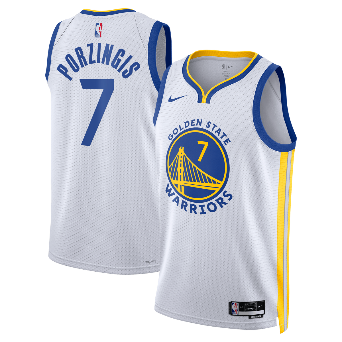 Golden State Warriors Association Edition Swingman Basketball Jersey- White- Kristaps Porziņģis- Unisex basketball fan jersey