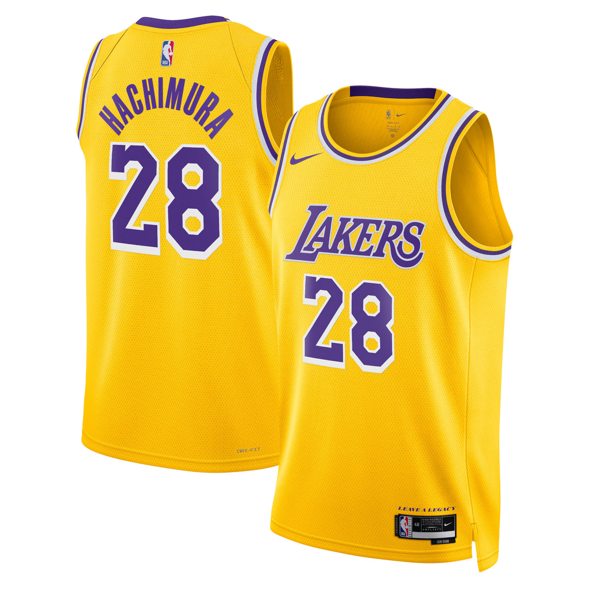 Los Angeles Lakers Icon Edition Swingman Basketball Jersey- Gold- Rui Hachimura- Unisex basketball fan jersey