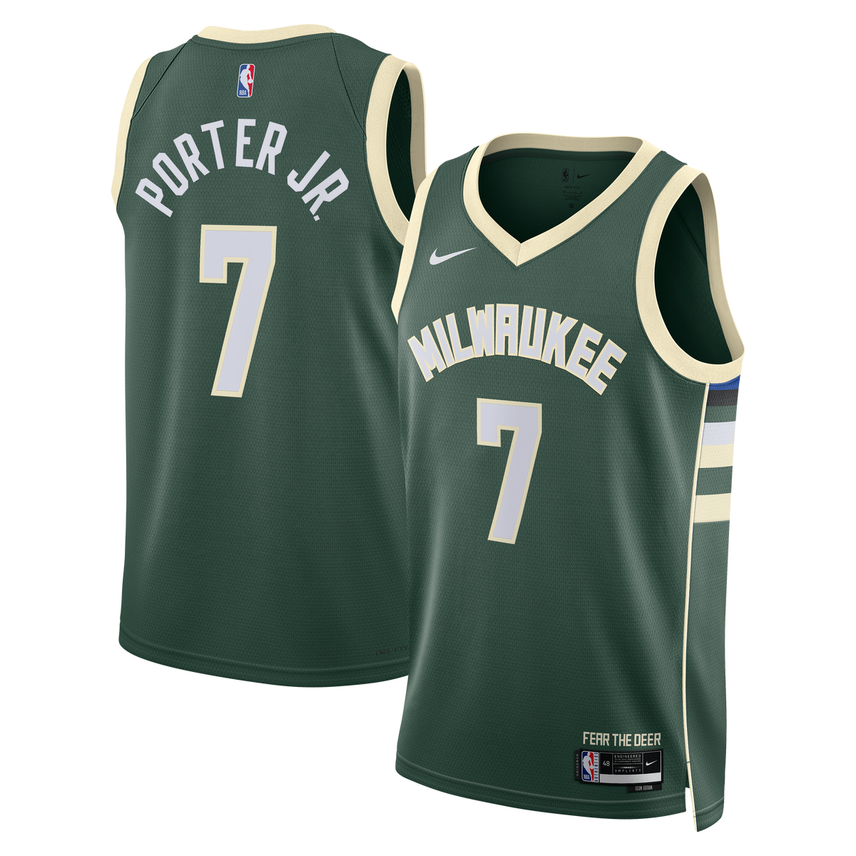 Milwaukee Bucks Icon Edition Swingman Basketball Jersey- Hunter Green- Kevin Porter Jr.- Unisex basketball fan jersey