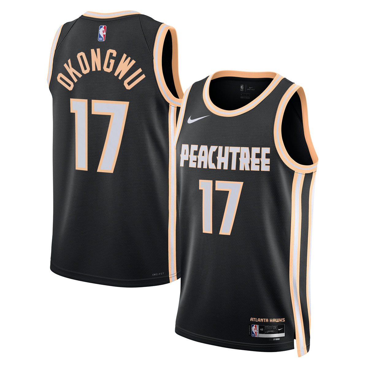 Atlanta Hawks 2025/26 City Edition Swingman Basketball Jersey- Black- Onyeka Okongwu- Unisex basketball fan jersey