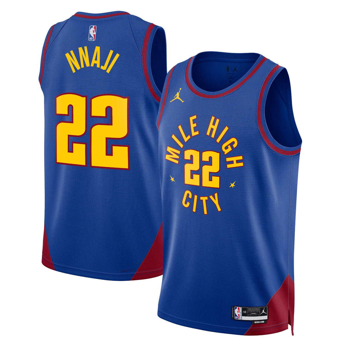 Denver Nuggets Statement Edition Swingman Basketball Jersey- Blue- Zeke Nnaji- Unisex basketball fan jersey