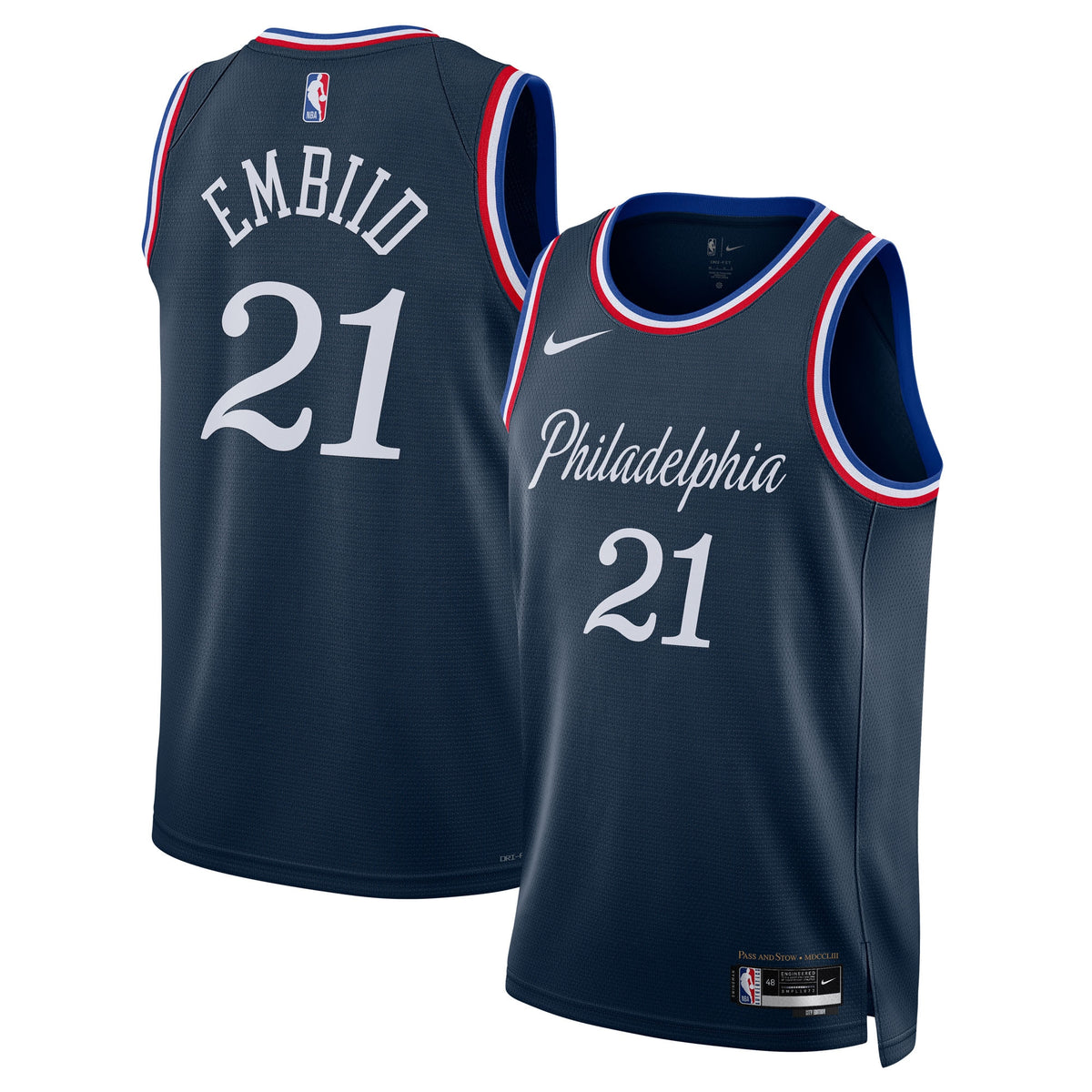 Philadelphia 76ers 2025/26 City Edition Swingman Basketball Jersey- Navy- Joel Embiid- Unisex basketball fan jersey
