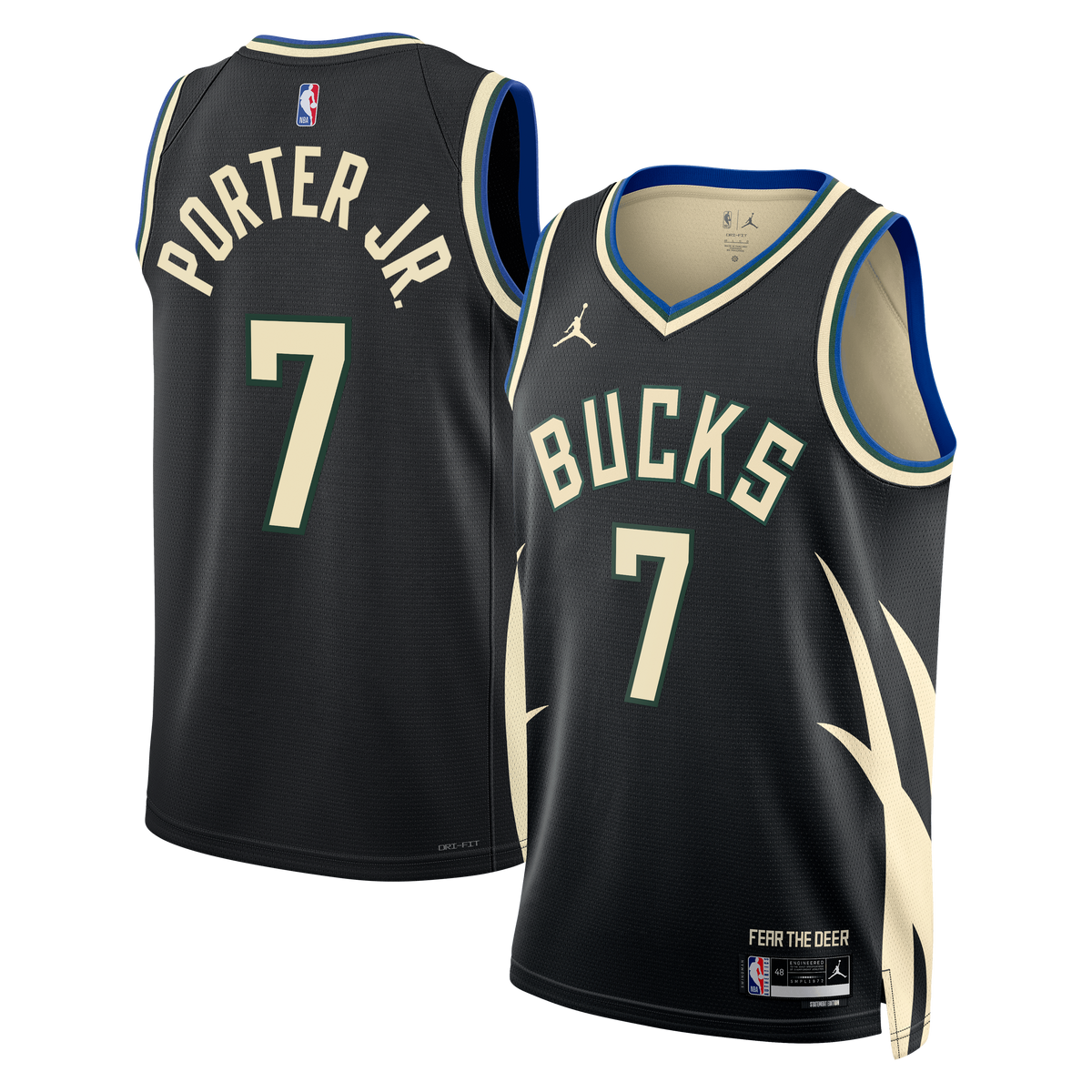 Milwaukee Bucks Brand Statement Edition Swingman Basketball Jersey- Hunter Green- Kevin Porter Jr.- Unisex basketball fan jer