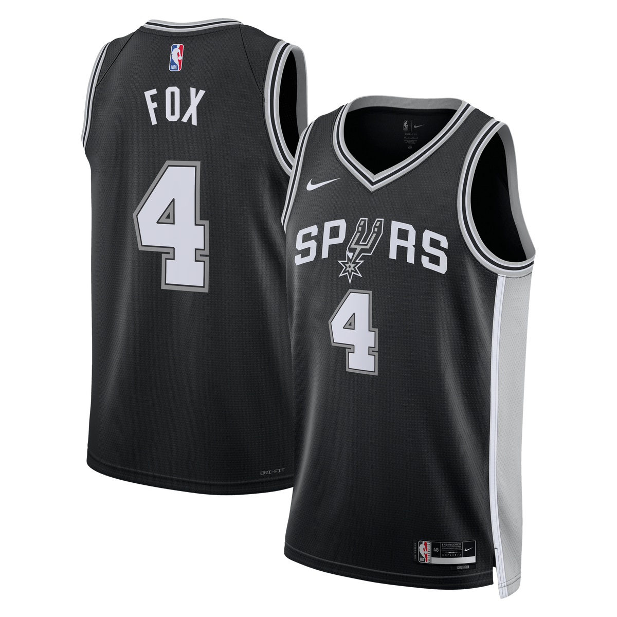 San Antonio Spurs Icon Edition Swingman Basketball Jersey- Black- De'Aaron Fox- Unisex basketball fan jersey