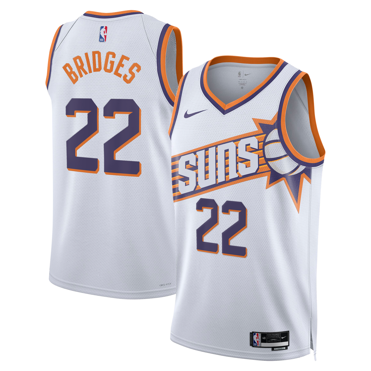 Phoenix Suns Association Edition Swingman Basketball Jersey- White- Miles Bridges- Unisex basketball fan jersey