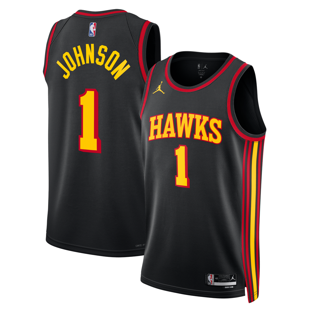 Atlanta Hawks Brand Statement Edition Swingman Basketball Jersey- Black- Jalen Johnson- Unisex basketball fan jersey