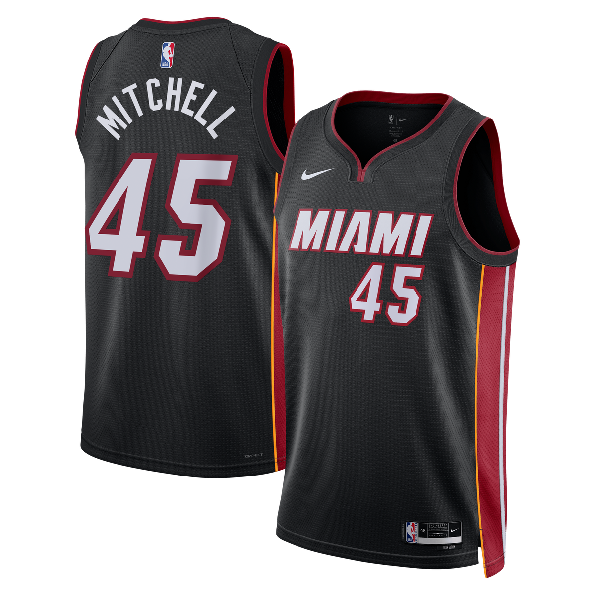Miami Heat Icon Edition Swingman Basketball Jersey- Black- Davion Mitchell- Unisex basketball fan jersey