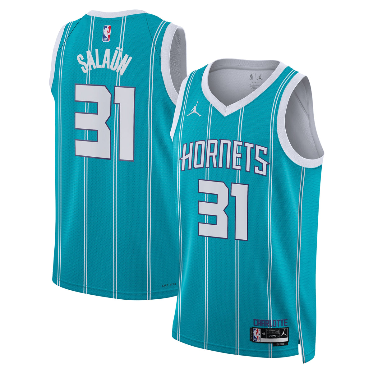 Charlotte Hornets Brand Icon Edition Swingman Basketball Jersey- Teal- Tidjane Salaün- Unisex basketball fan jersey