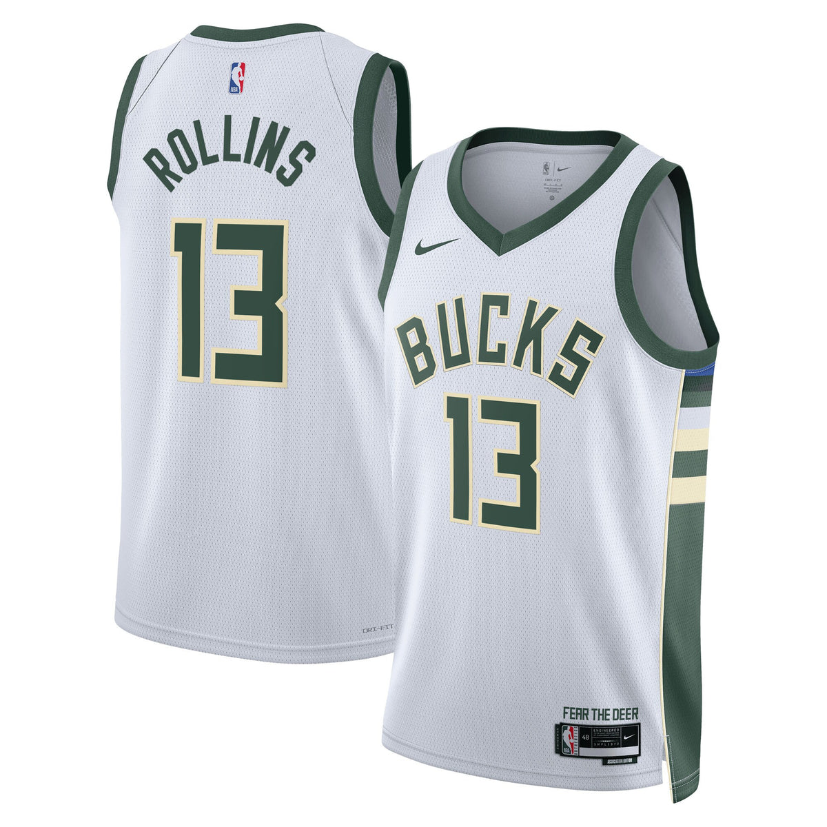 Milwaukee Bucks Association Edition Swingman Basketball Jersey- White- Ryan Rollins- Unisex basketball fan jersey