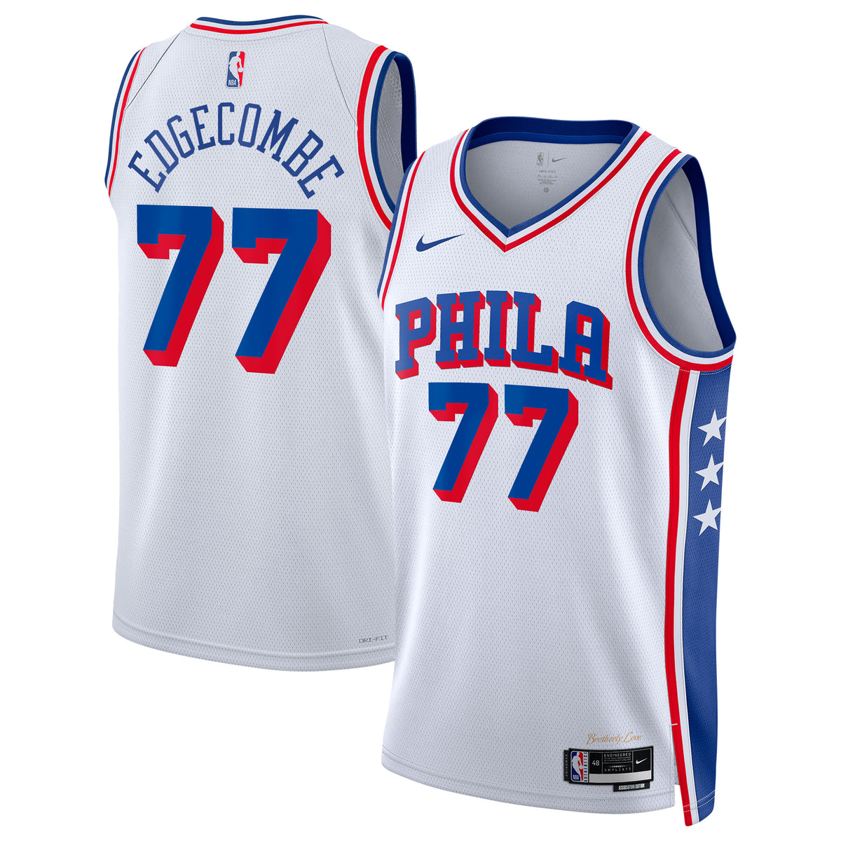 Philadelphia 76ers Association Edition Swingman Basketball Jersey- White- VJ Edgecombe- Unisex basketball fan jersey