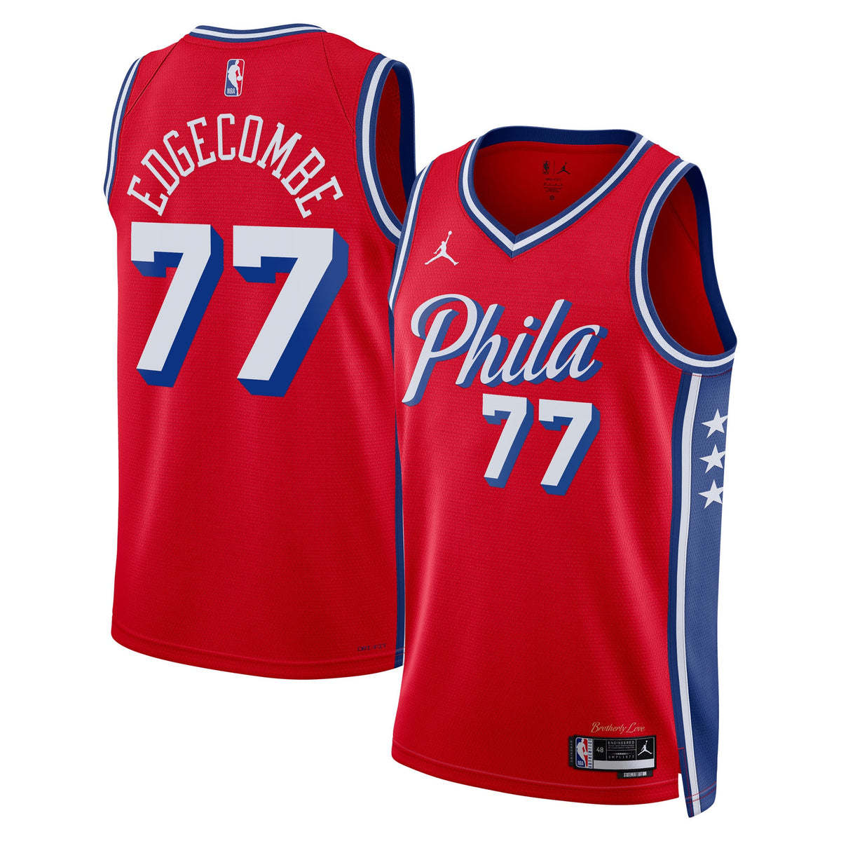 Philadelphia 76ers Brand Statement Edition Swingman Basketball Jersey- Red- VJ Edgecombe- Unisex basketball fan jersey