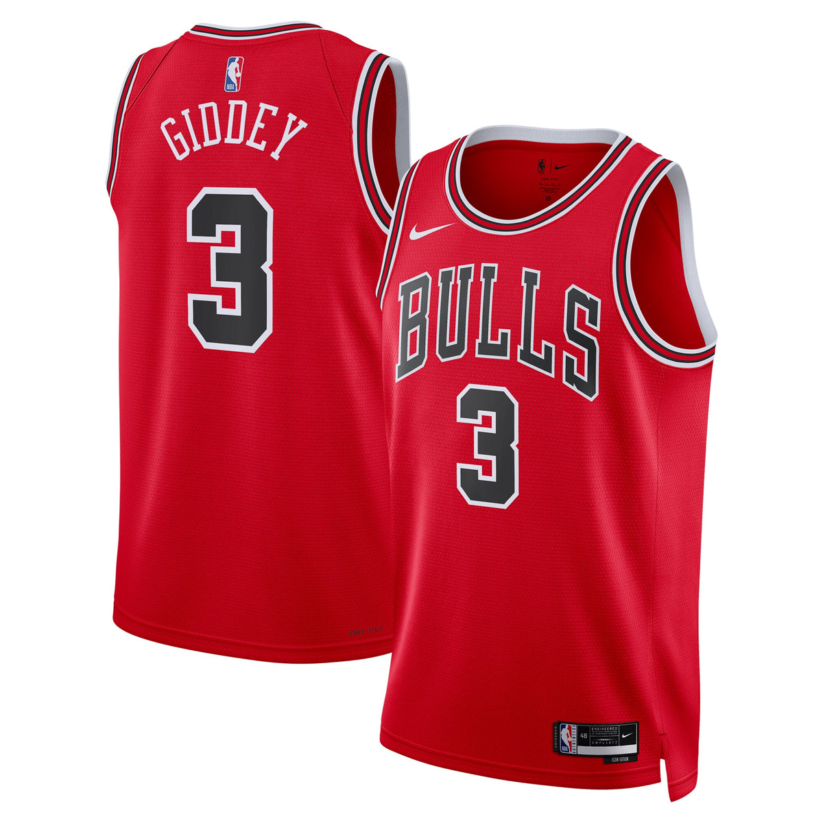 Chicago Bulls Icon Swingman Basketball Jersey- Giddey 3- Unisex basketball fan jersey