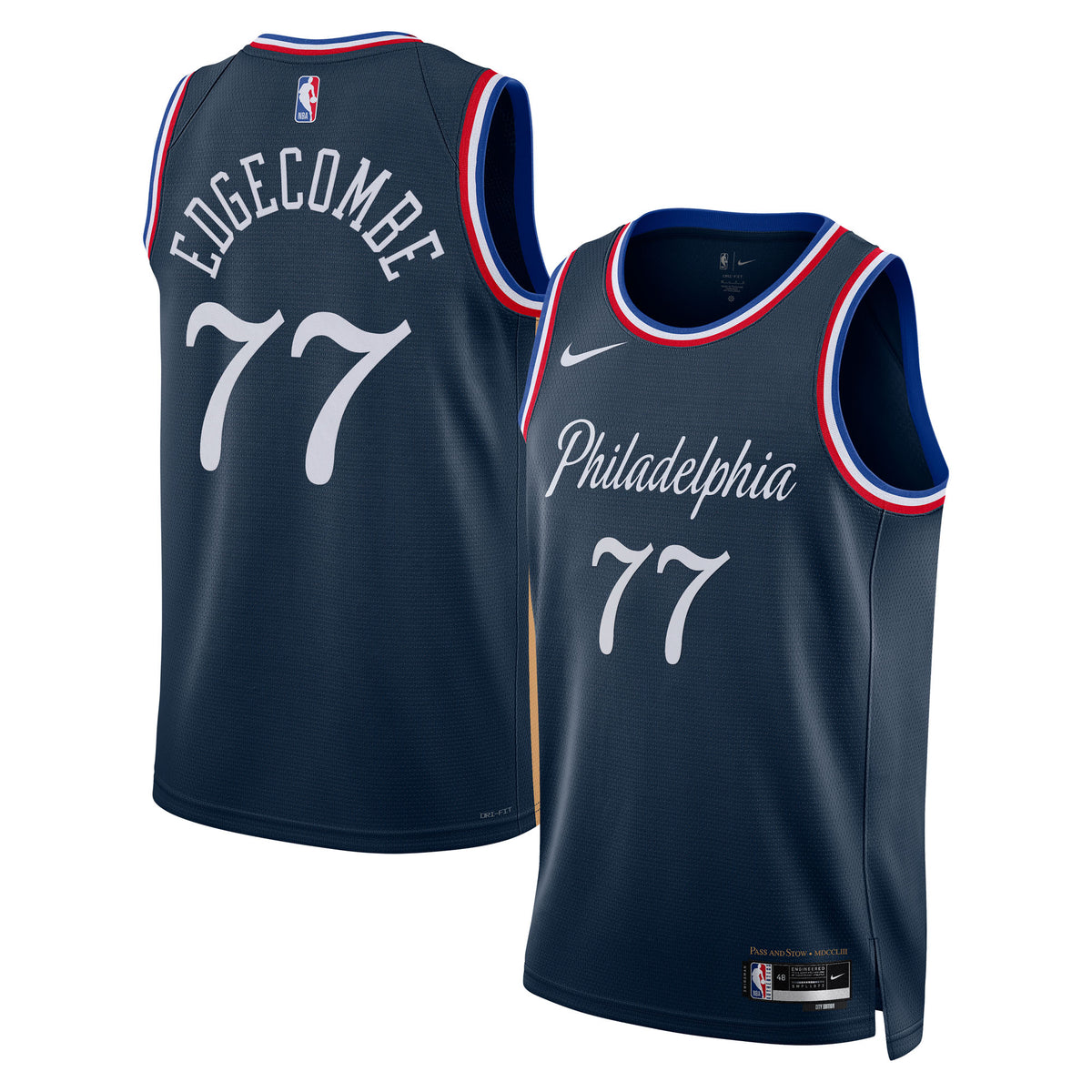 Philadelphia 76ers 2025/26 City Edition Swingman Basketball Jersey- Navy- VJ Edgecombe- Unisex basketball fan jersey