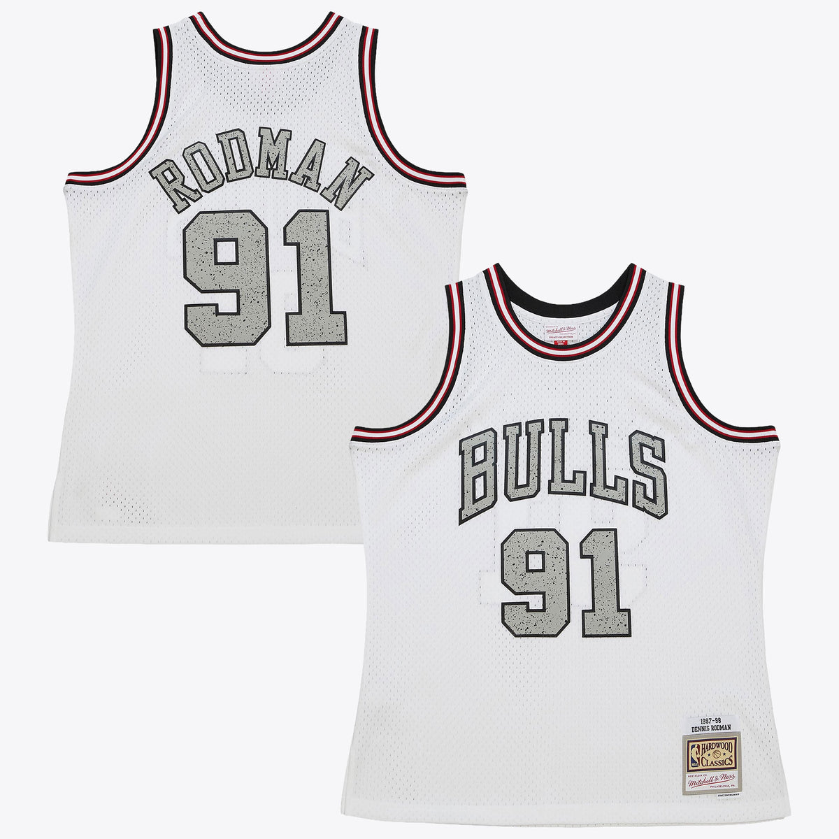 Chicago Bulls Dennis Rodman 1997 Cracked Cement Swingman Basketball Jersey- White basketball fan jersey