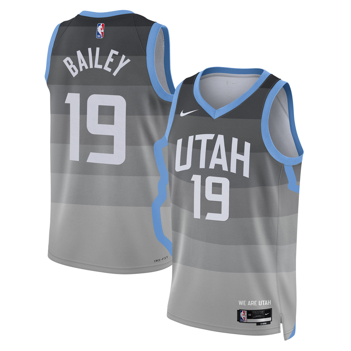 Utah Jazz 2025/26 City Edition Swingman Basketball Jersey- Gray- Ace Bailey- Unisex basketball fan jersey