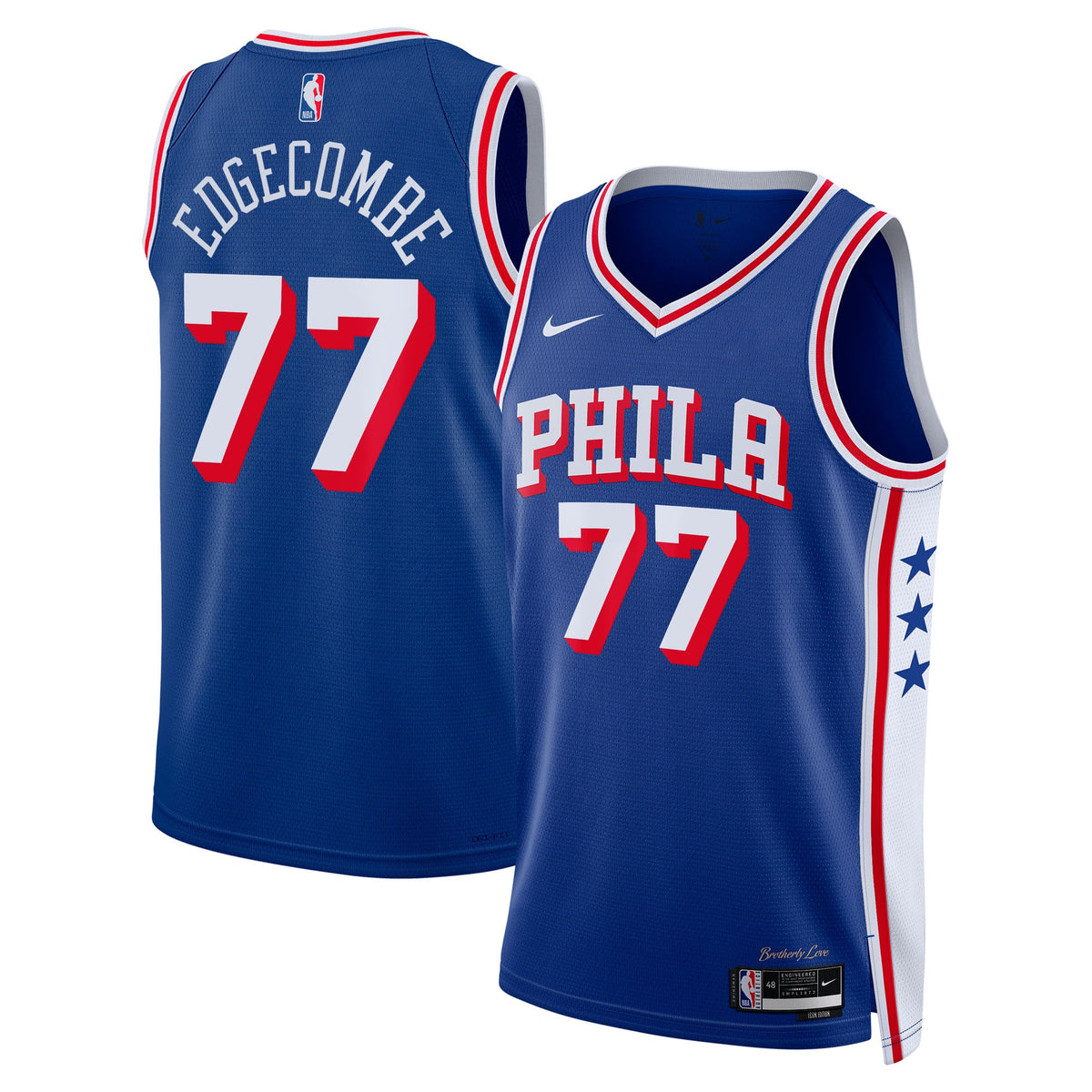 Philadelphia 76ers Icon Edition Swingman Basketball Jersey- Royal- VJ Edgecombe- Unisex basketball fan jersey