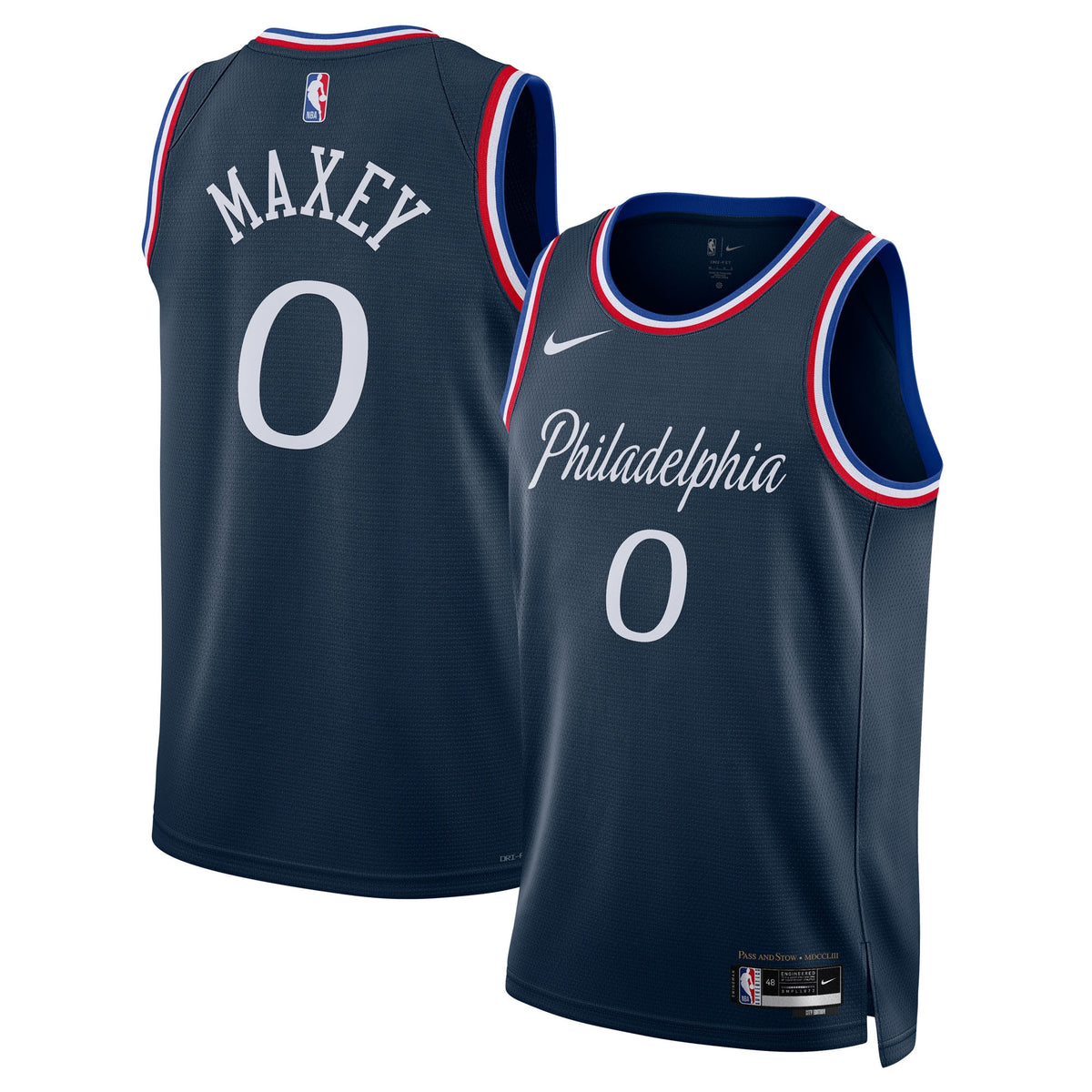 Philadelphia 76ers 2025/26 City Edition Swingman Basketball Jersey- Navy- Tyrese Maxey- Unisex basketball fan jersey