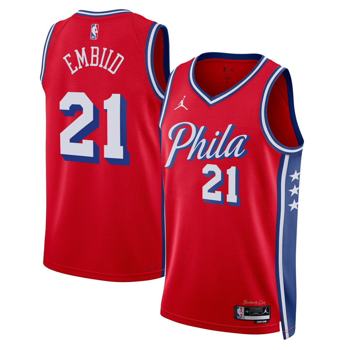 Philadelphia 76ers Statement Edition Swingman Basketball Jersey- Red- Joel Embiid- Unisex basketball fan jersey