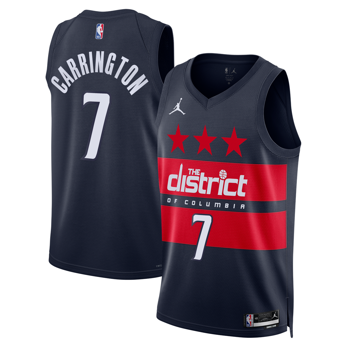 Washington Wizards Brand Statement Edition Swingman Basketball Jersey- Navy- Bub Carrington basketball fan jersey