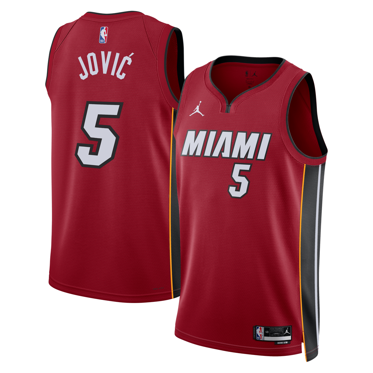 Miami Heat Brand Statement Edition Swingman Basketball Jersey- Red- Nikola Jović- Unisex basketball fan jersey