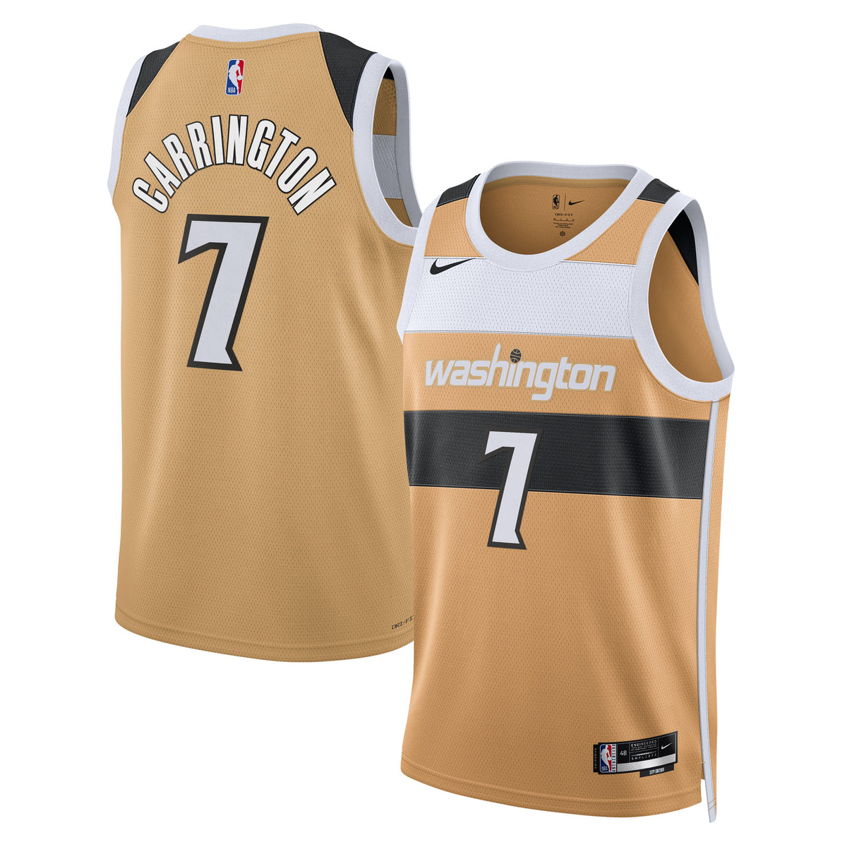 Washington Wizards 2025/26 City Edition Swingman Basketball Jersey- Tan- Carlton Carrington- Unisex basketball fan jersey