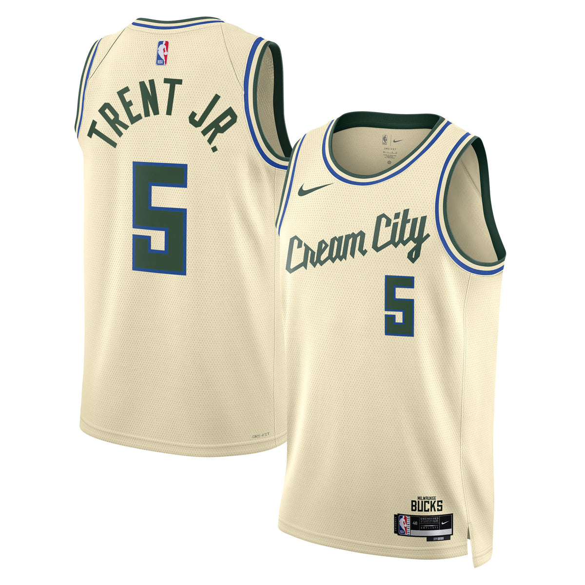 Milwaukee Bucks 2025/26 City Edition Swingman Basketball Jersey- Cream- Gary Trent Jr.- Unisex basketball fan jersey