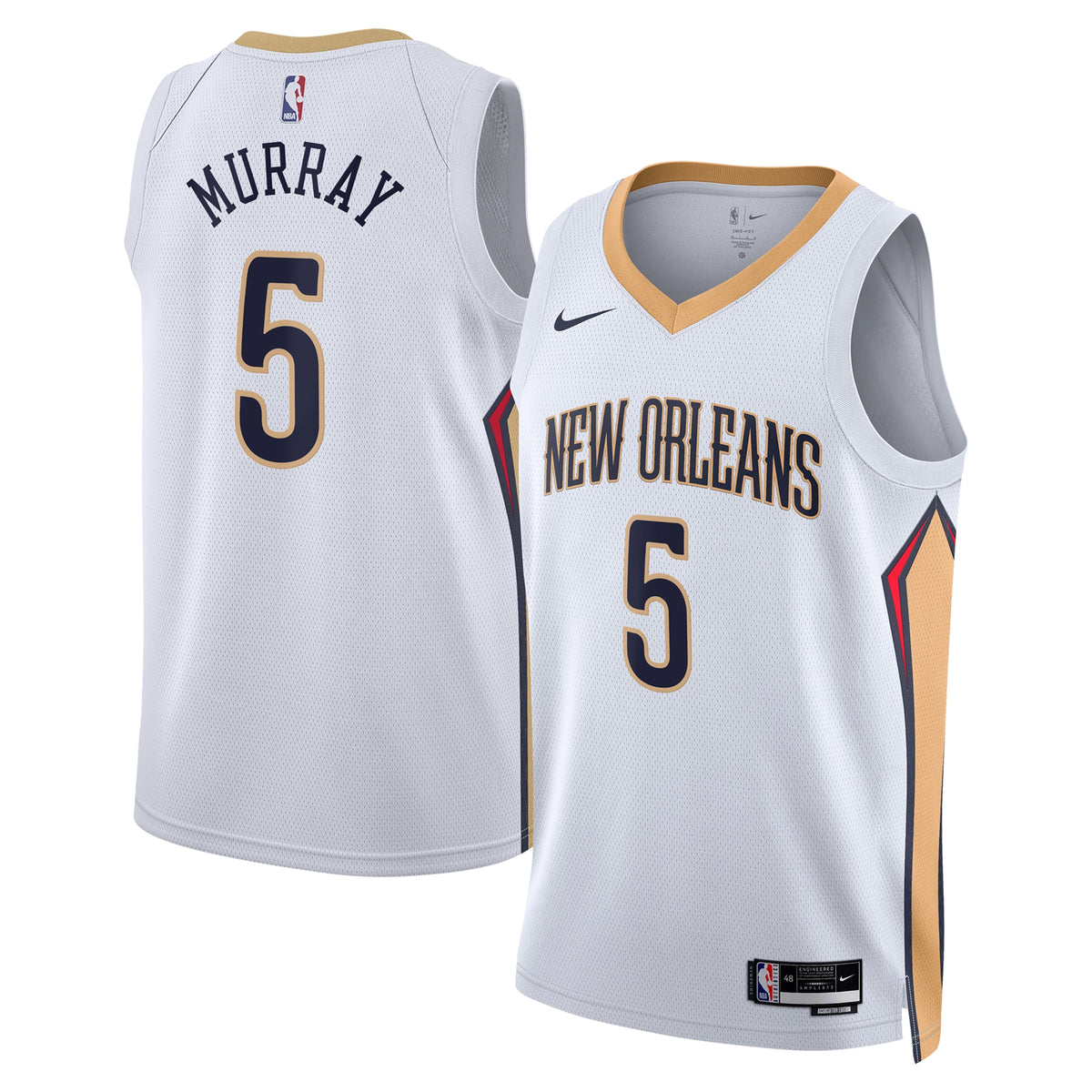 New Orleans Pelicans Association Edition Swingman Basketball Jersey- White- Dejounte Murray- Unisex basketball fan jersey