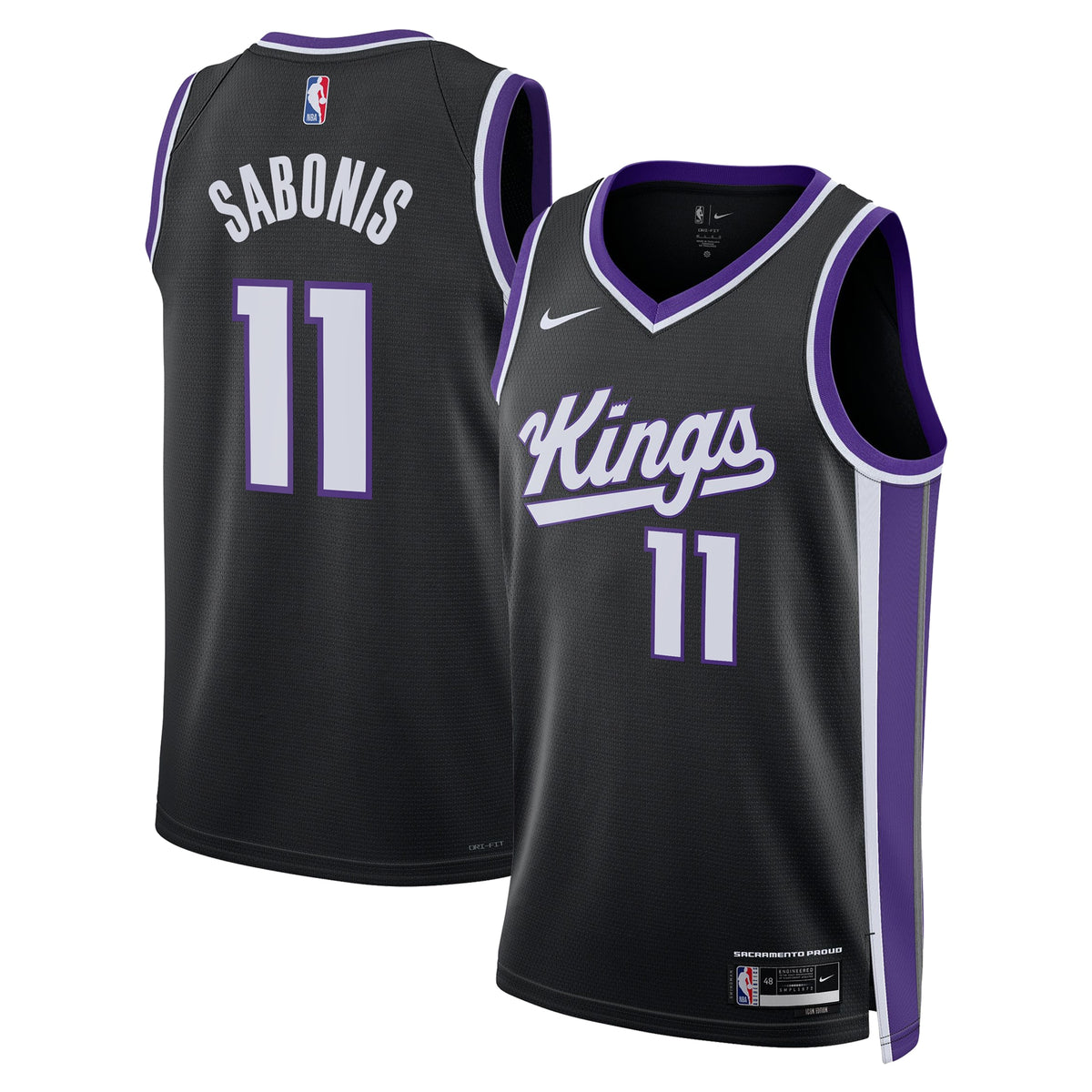 Sacramento Kings Icon Edition Swingman Basketball Jersey- Black- Domantas Sabonis- Unisex basketball fan jersey