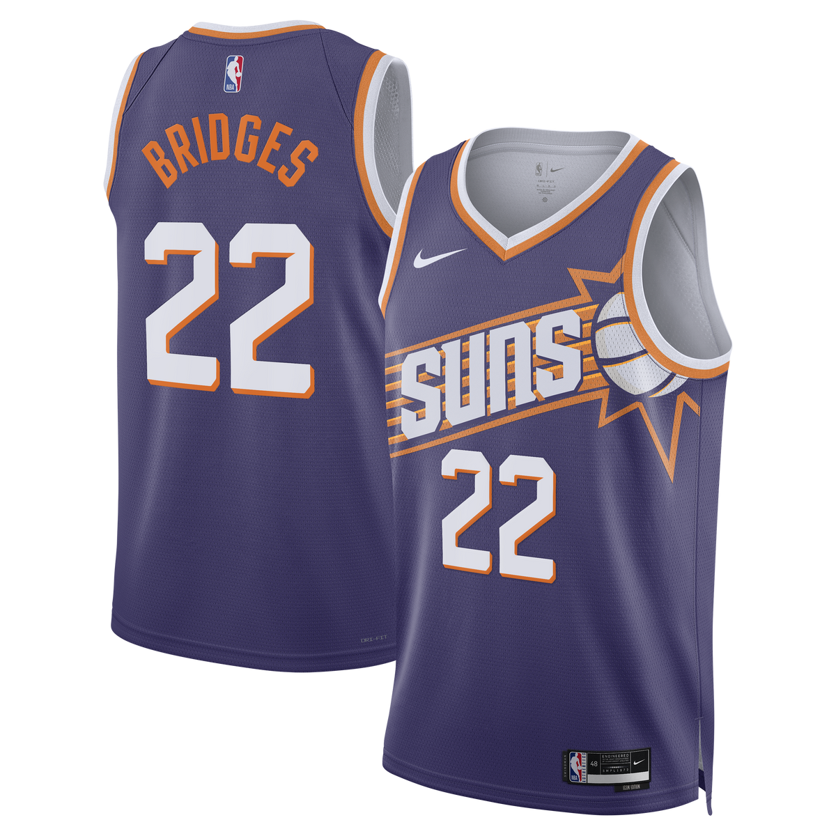 Phoenix Suns Icon Edition Swingman Basketball Jersey- Purple- Miles Bridges- Unisex basketball fan jersey