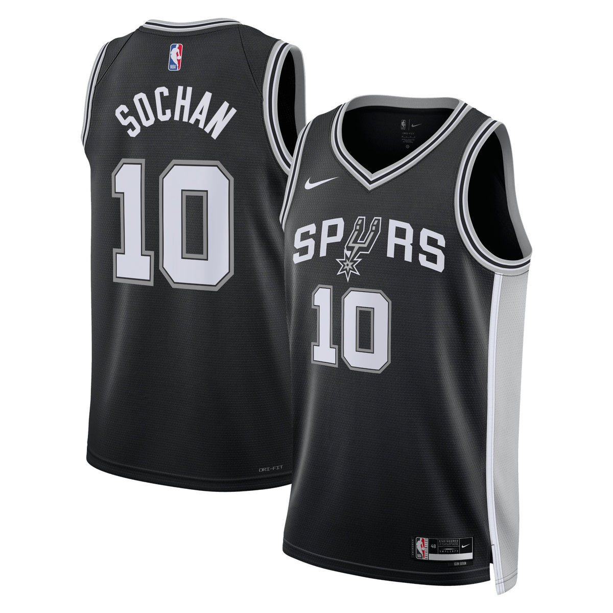 San Antonio Spurs Icon Edition Swingman Basketball Jersey- Black- Jeremy Sochan- Unisex basketball fan jersey