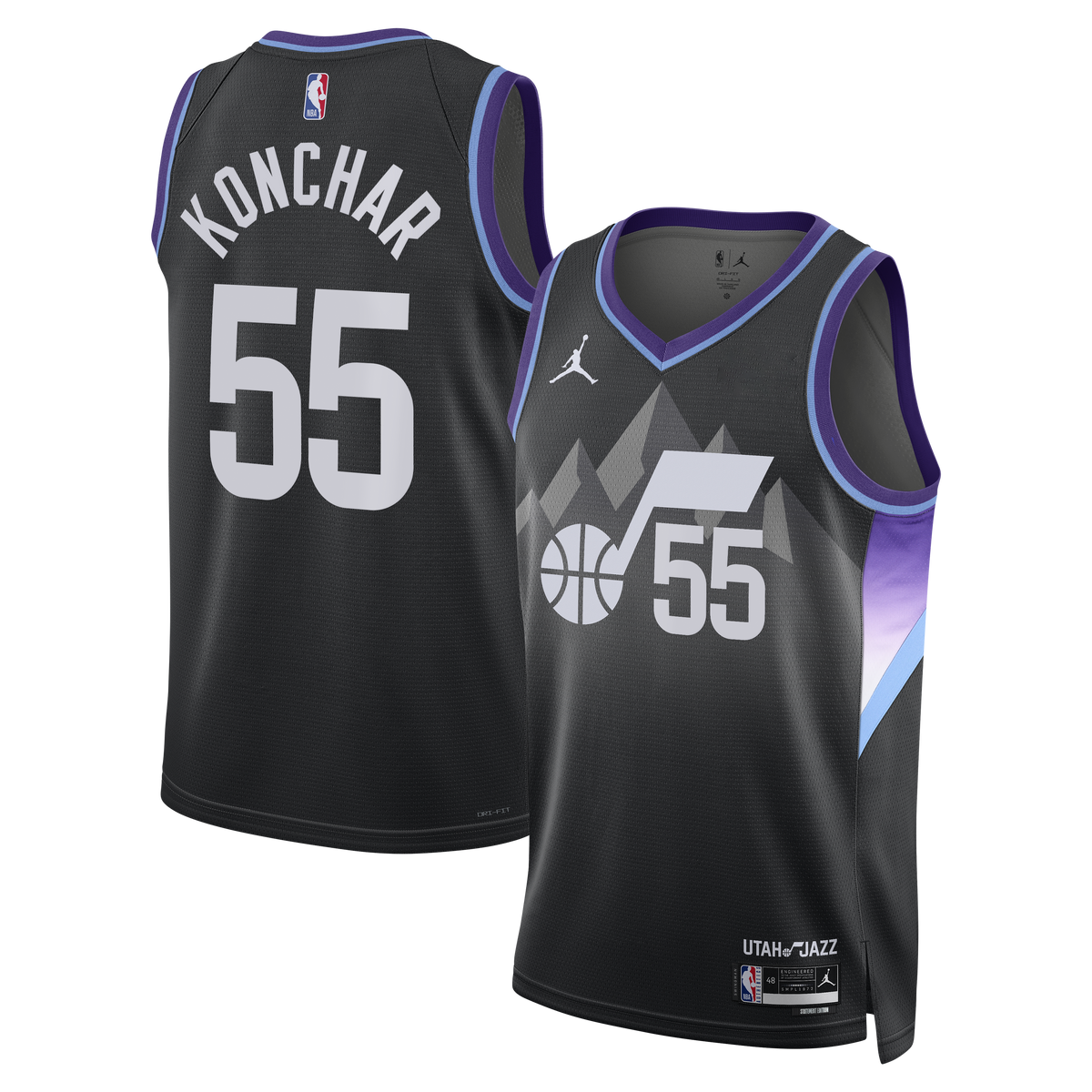 Utah Jazz Brand Statement Edition Swingman Basketball Jersey- Black- John Konchar- Unisex basketball fan jersey