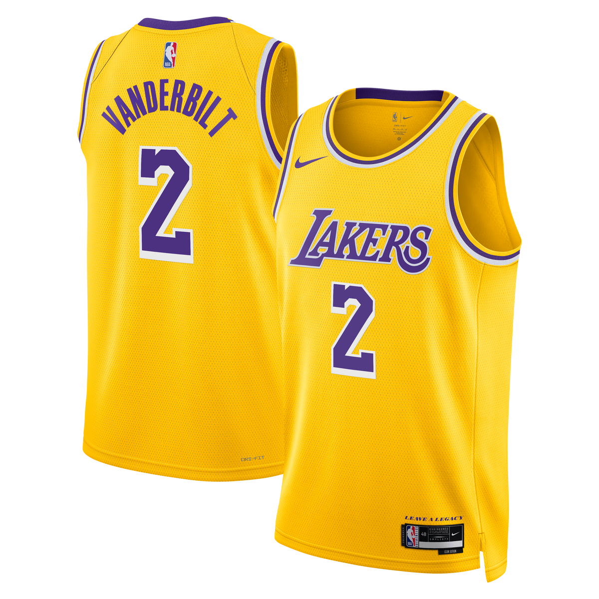 Los Angeles Lakers Icon Edition Swingman Basketball Jersey- Gold- Jarred Vanderbilt- Unisex basketball fan jersey
