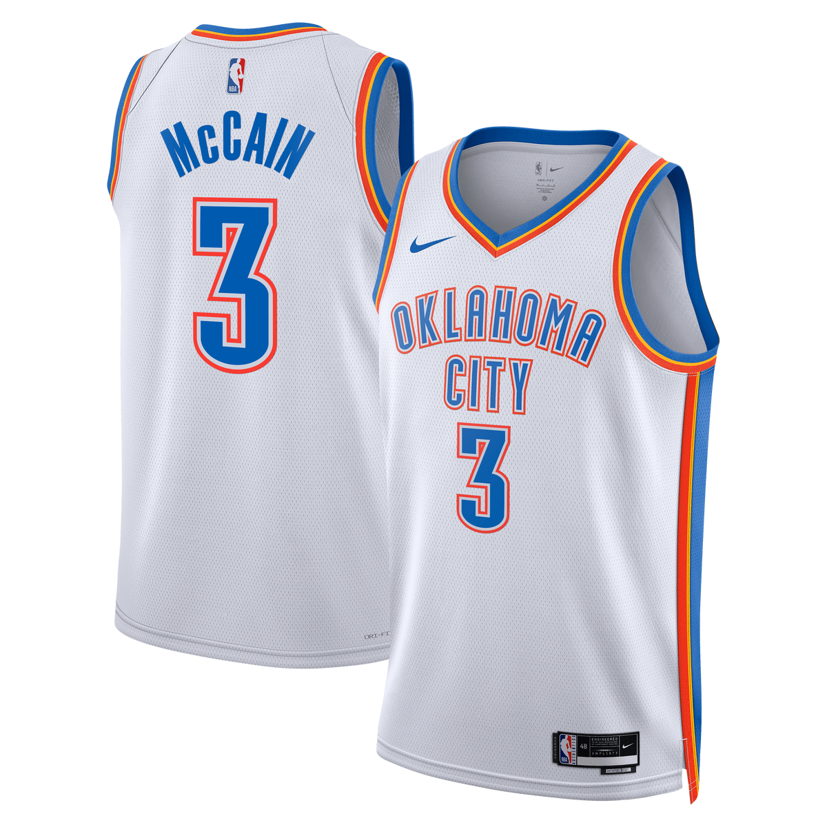 Oklahoma City Thunder Association Edition Swingman Basketball Jersey- White- Jared McCain- Unisex basketball fan jersey