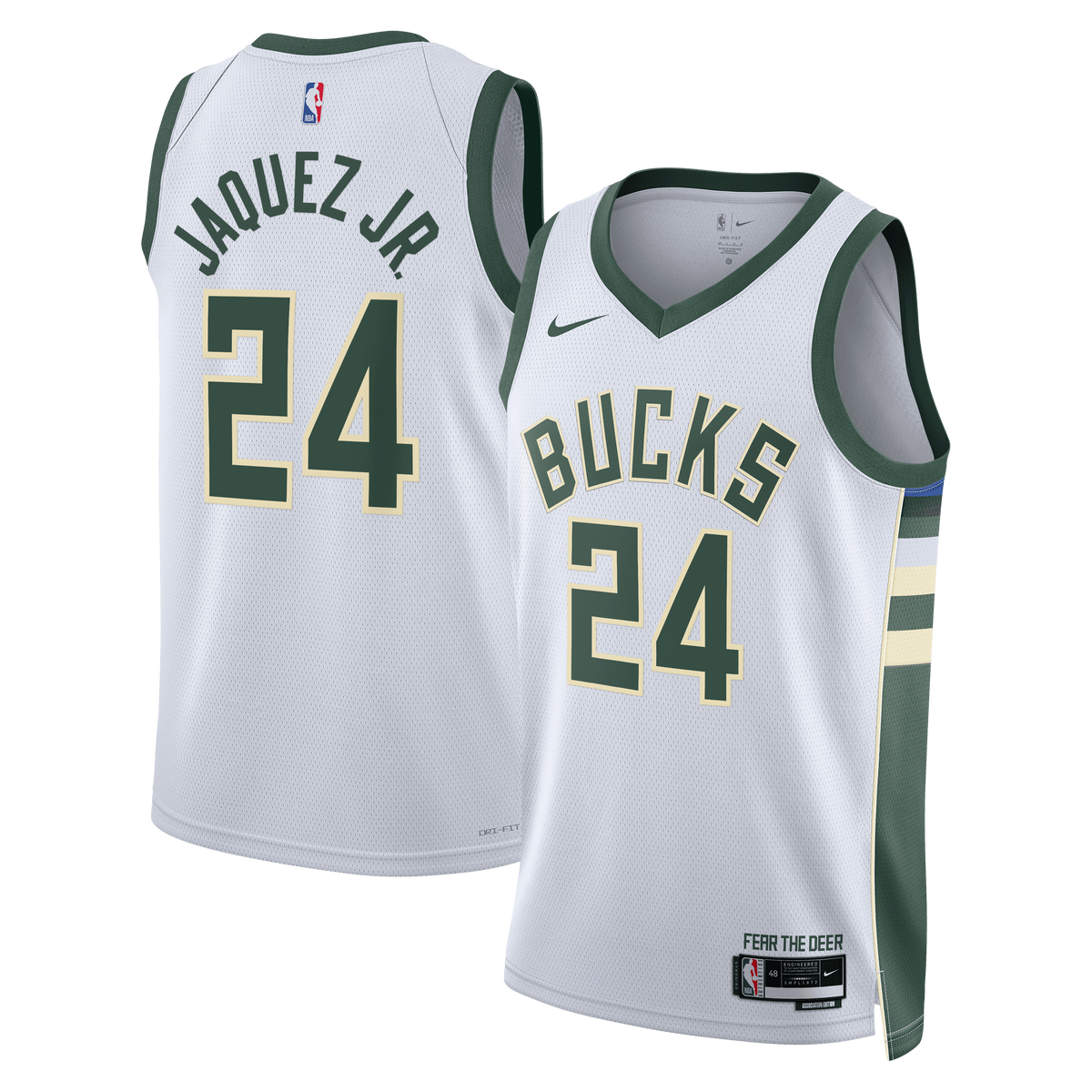 Milwaukee Bucks Association Edition Swingman Basketball Jersey- White- Jaime Jaquez Jr.- Unisex basketball fan jersey
