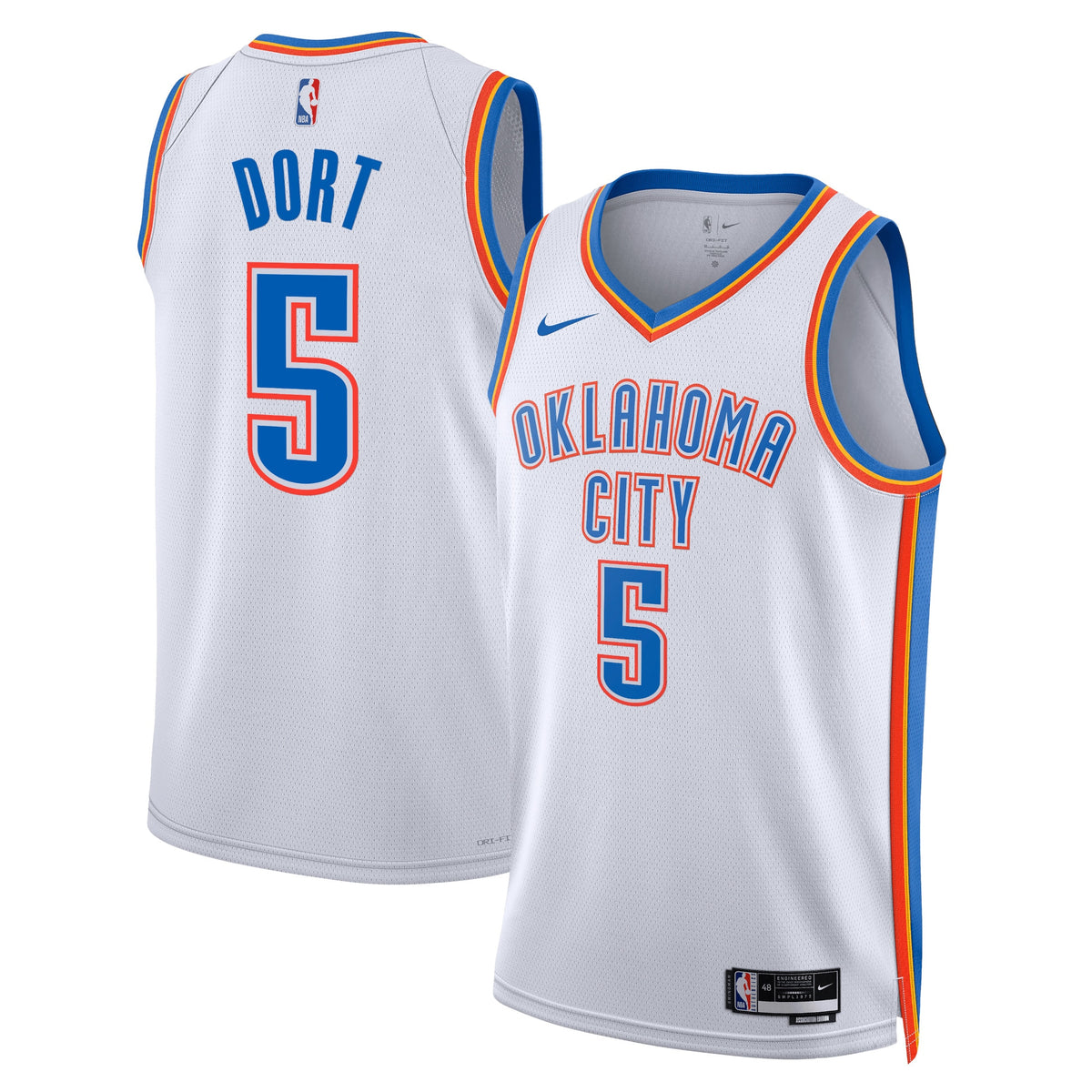 Oklahoma City Thunder Association Edition Swingman Basketball Jersey- White- Luguentz Dort- Unisex basketball fan jersey