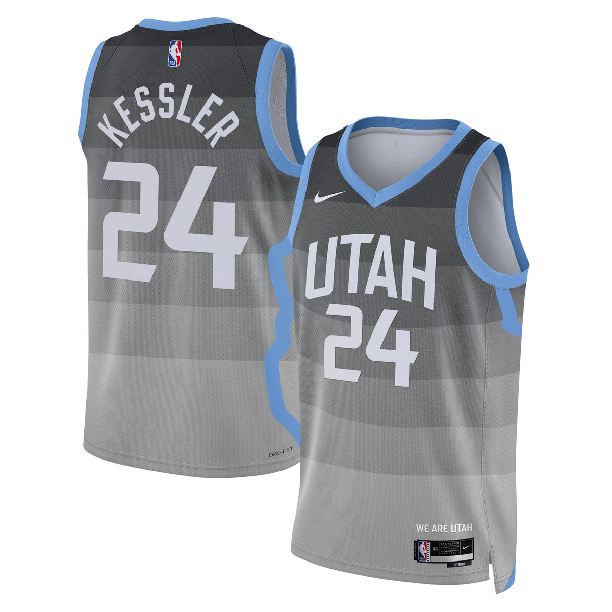 Utah Jazz 2025/26 City Edition Swingman Basketball Jersey- Gray- Walker Kessler- Unisex basketball fan jersey