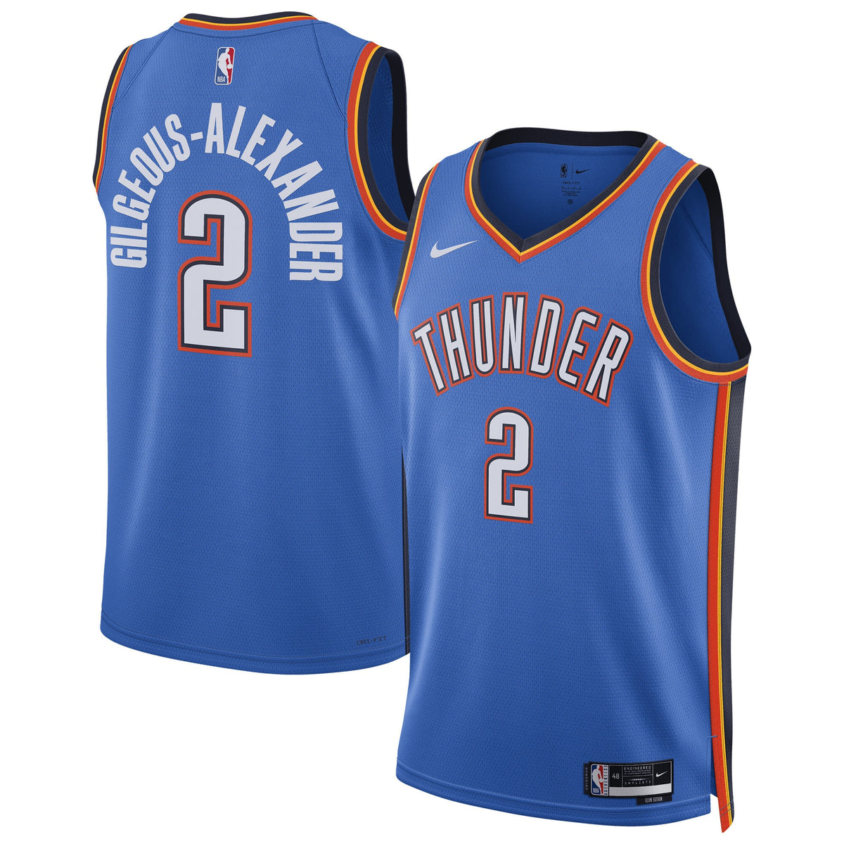 Oklahoma City Thunder Replica Icon Swingman Basketball Jersey- Gilgeous- Alexander- Unisex basketball fan jersey