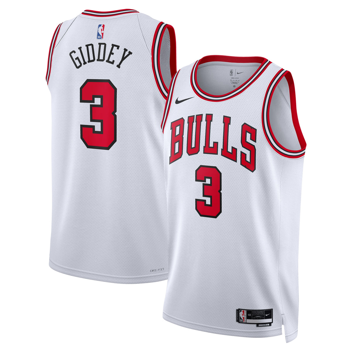 Chicago Bulls Association Edition Swingman Basketball Jersey- White- Josh Giddey- Unisex basketball fan jersey