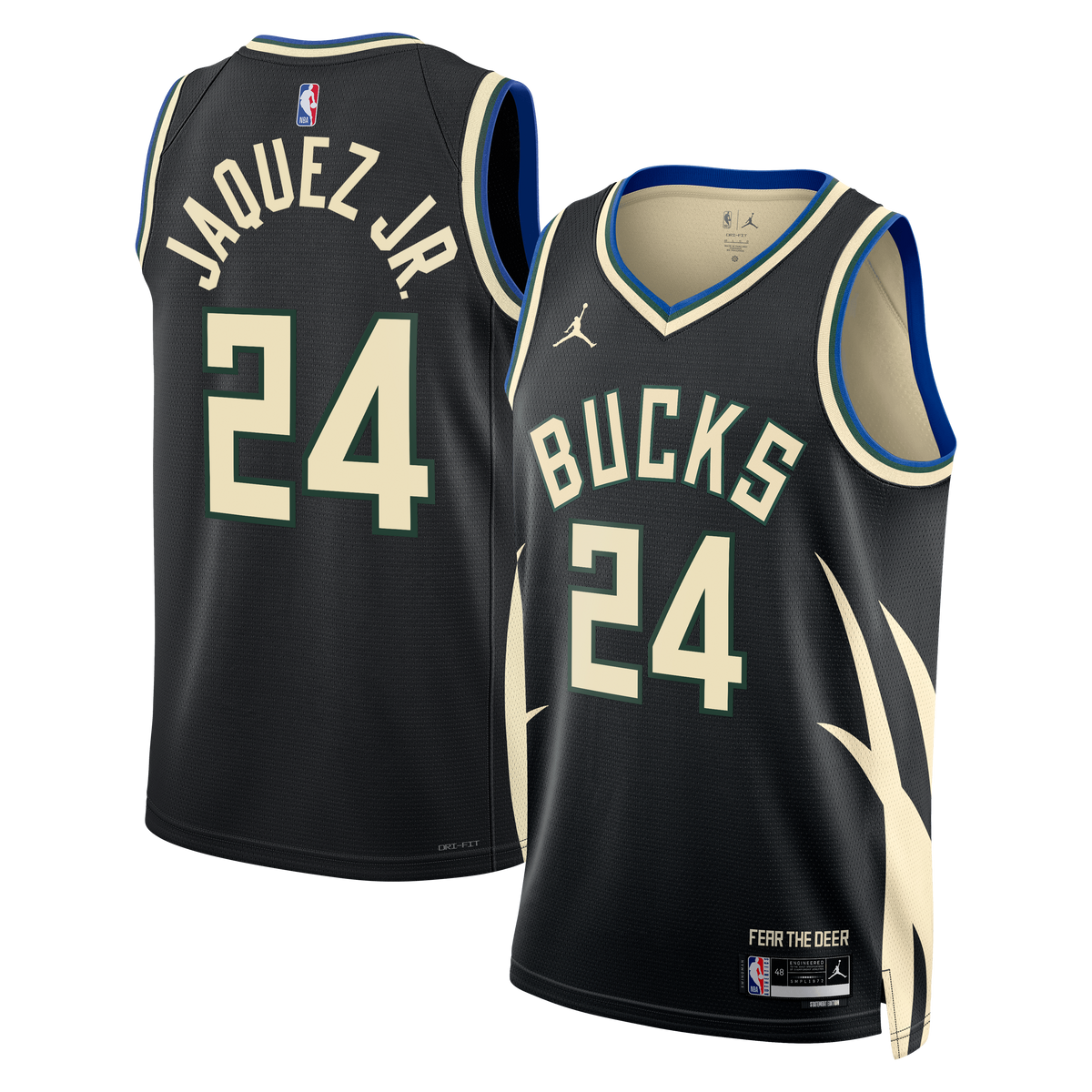 Milwaukee Bucks Brand Statement Edition Swingman Basketball Jersey- Hunter Green- Jaime Jaquez Jr.- Unisex basketball fan jer