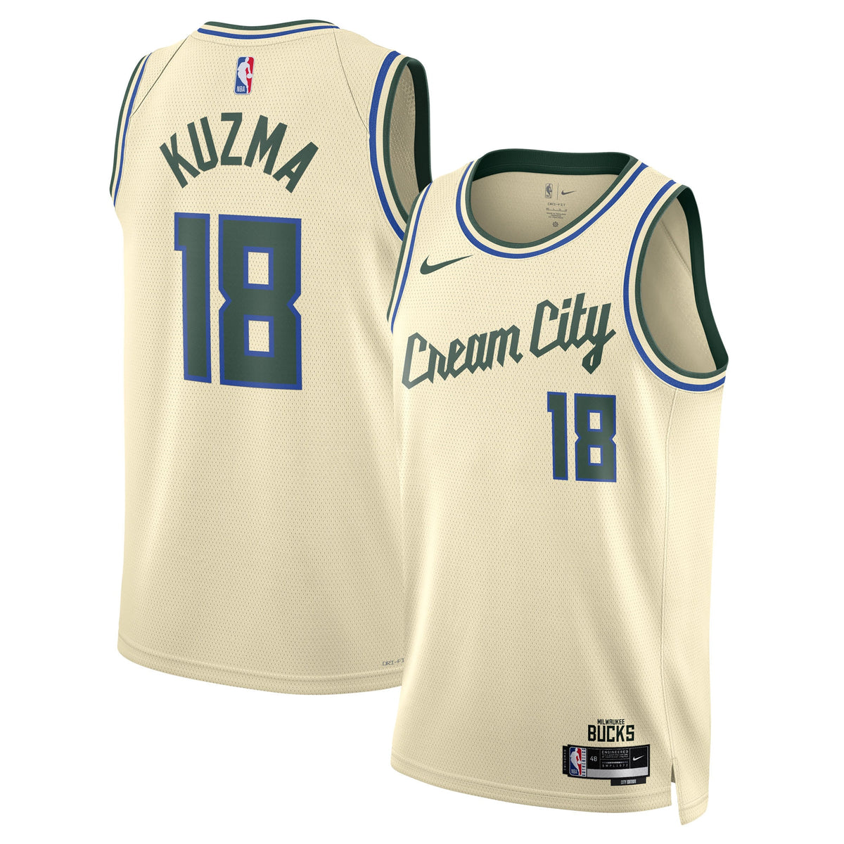 Milwaukee Bucks 2025/26 City Edition Swingman Basketball Jersey- Cream- Kyle Kuzma- Unisex basketball fan jersey