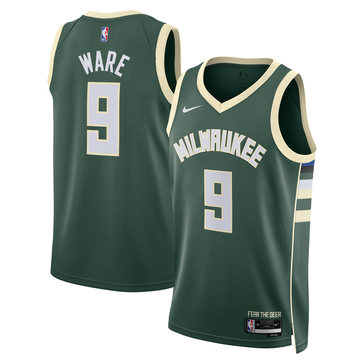 Milwaukee Bucks Icon Edition Swingman Basketball Jersey- White- Kel'el Ware- Unisex basketball fan jersey