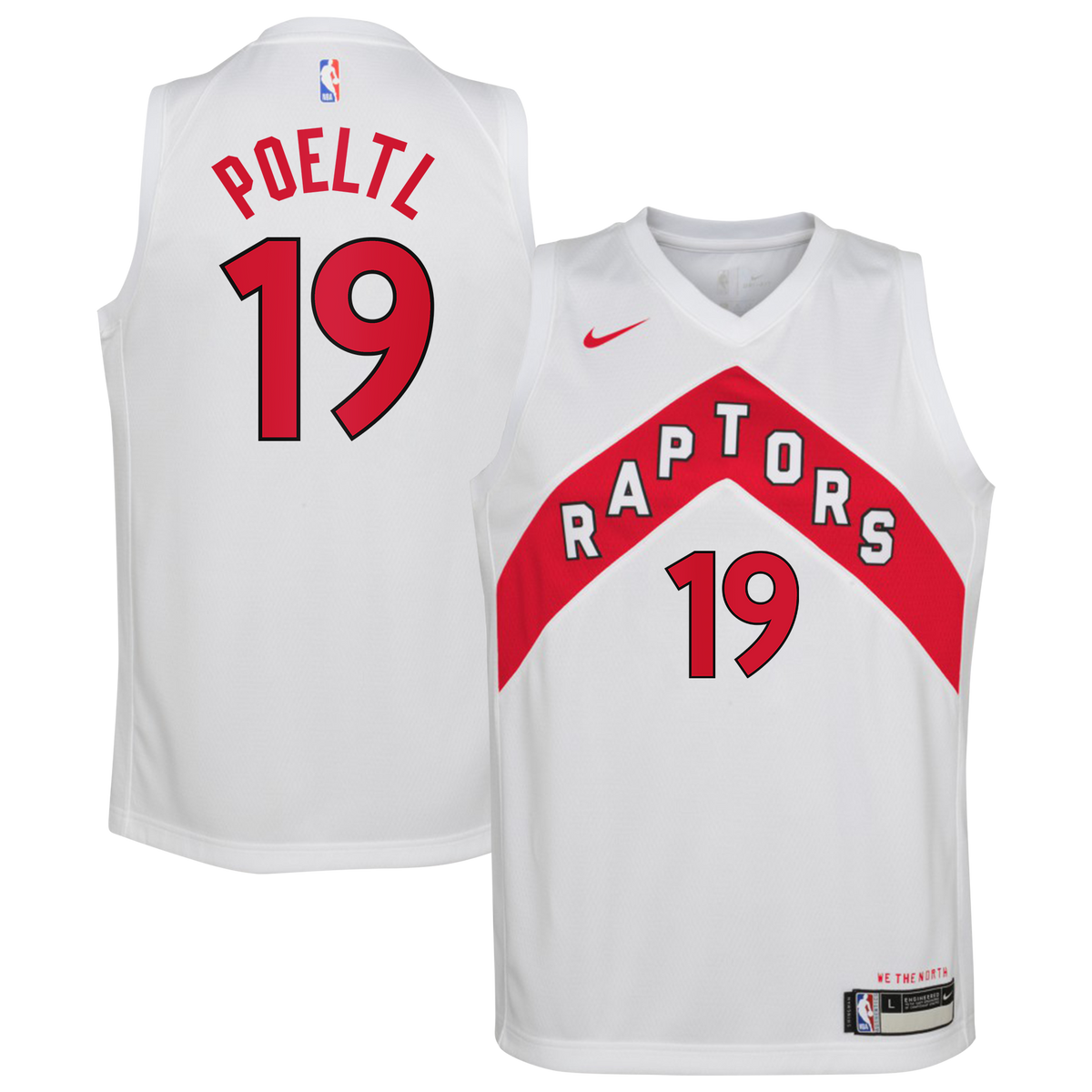 Toronto Raptors Association Edition Swingman Basketball Jersey- White- Jakob Poeltl- Youth basketball fan jersey