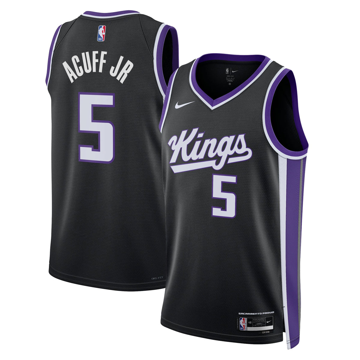 Sacramento Kings Icon Swingman Basketball Jersey- Black- Darius Acuff Jr.- Unisex basketball fan jersey