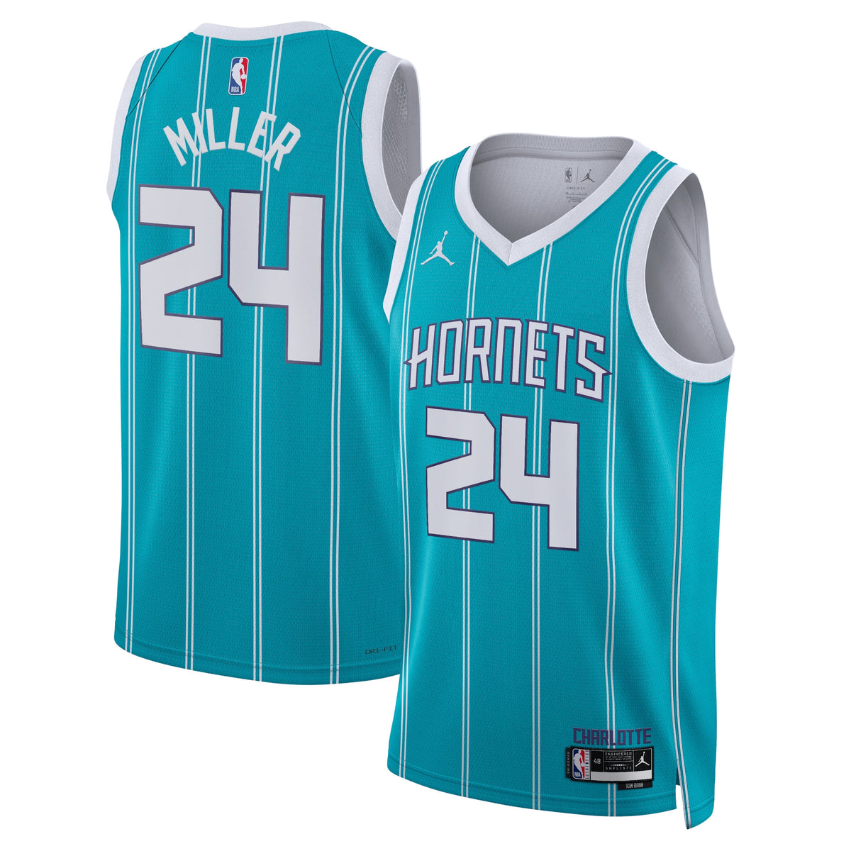 Charlotte Hornets Brand Icon Edition Swingman Basketball Jersey- Teal- Brandon Miller- Unisex basketball fan jersey