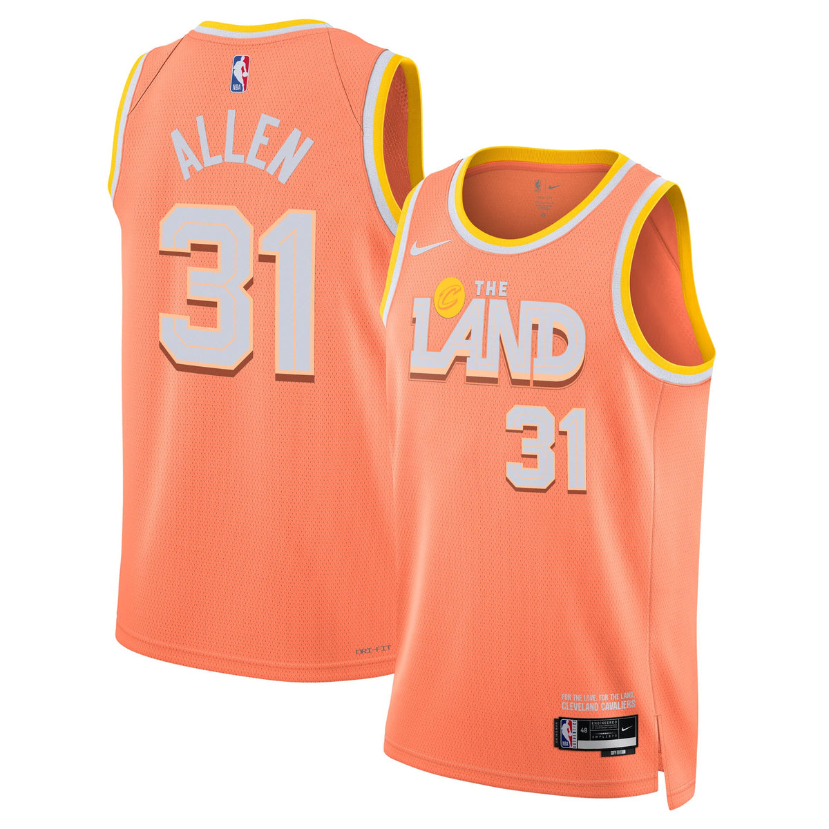 Cleveland Cavaliers 2025/26 City Edition Swingman Basketball Jersey- Orange- Jarrett Allen- Unisex basketball fan jersey