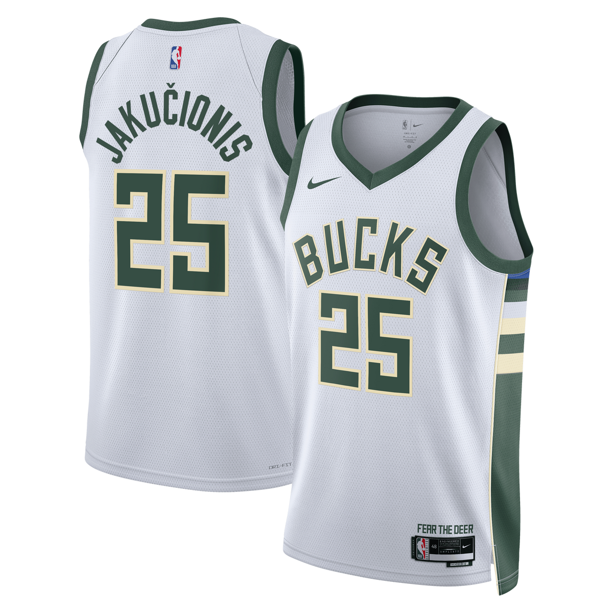 Milwaukee Bucks Association Edition Swingman Basketball Jersey- White- Kasparas Jakučionis- Unisex basketball fan jersey