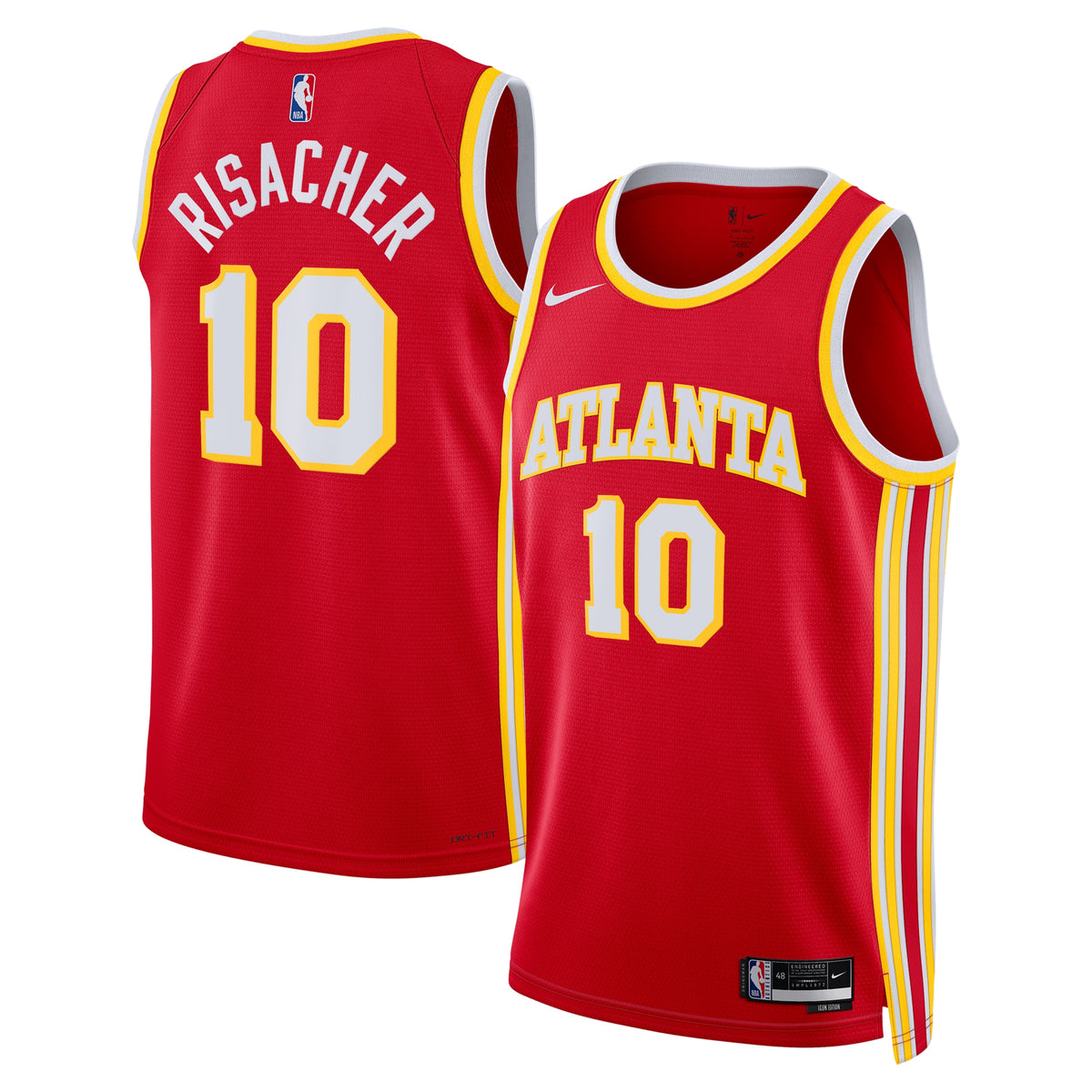 Atlanta Hawks Icon Swingman Basketball Jersey- Red- Zaccharie Risacher- Unisex basketball fan jersey