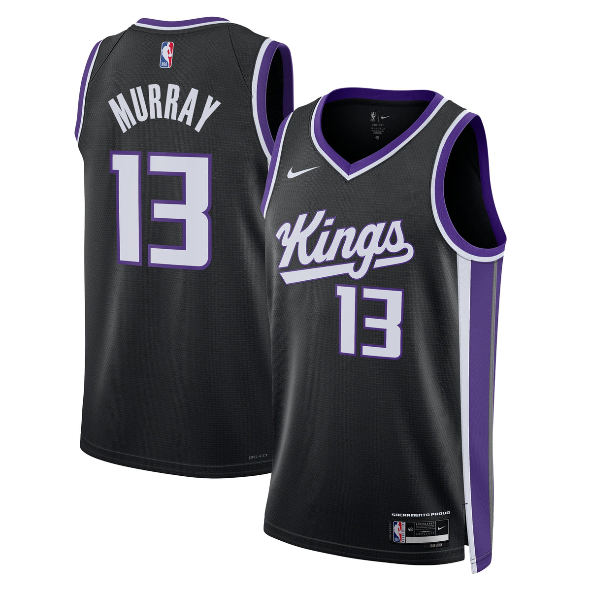 Sacramento Kings Icon Edition Swingman Basketball Jersey- Black- Keegan Murray- Unisex basketball fan jersey